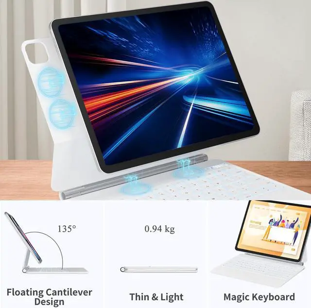 Alt view image 3 of 5 - Emoonland Keyboard Case for iPad Air 13 inch (M3 2025 / M2 2024) and iPad Pro 12.9 inch 6th/5th/4th/3rd Gen, Magic Keyboard iPad Pro 12.9 Magnetic Case with Multi-Touch Trackpad, 7 Colors Backlit