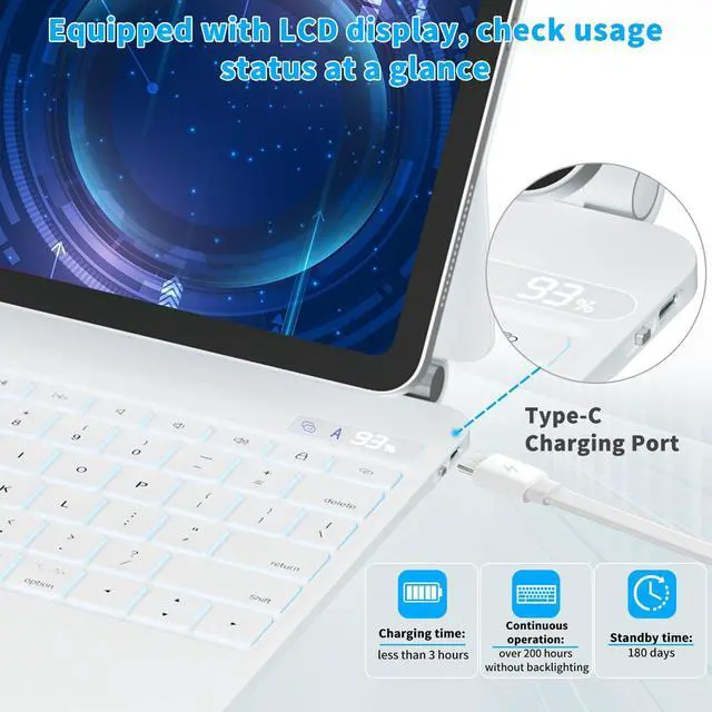 Alt view image 4 of 5 - Emoonland Keyboard Case for iPad Air 13 inch (M3 2025 / M2 2024) and iPad Pro 12.9 inch 6th/5th/4th/3rd Gen, Magic Keyboard iPad Pro 12.9 Magnetic Case with Multi-Touch Trackpad, 7 Colors Backlit