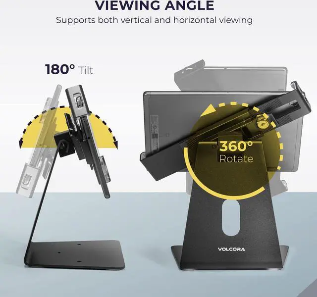 Alt view image 3 of 5 - Volcora Anti-Theft Tablet Stand iPad Security Holder with Lock, Black 10-13 Inch Kiosk Stand Mount, Swivel, Adjustable, for iPad Pro, Air, POS Register, Retail Business, Checkout, Cashier