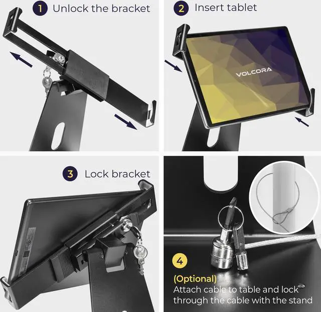 Alt view image 5 of 5 - Volcora Anti-Theft Tablet Stand iPad Security Holder with Lock, Black 10-13 Inch Kiosk Stand Mount, Swivel, Adjustable, for iPad Pro, Air, POS Register, Retail Business, Checkout, Cashier