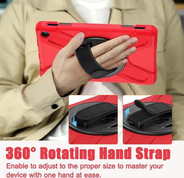 Alt view image 5 of 5 - FONREST for All-New Fire HD 10 Tablet 13th Generation 2023 Release 10.1" Rugged Case, Portable Heavy Duty Shock-Proof Armor Cover with 360° Rotatable Kickstand/Hand Grip, Shoulder Strap (Red)