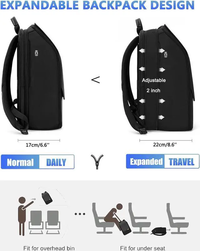 Alt view image 3 of 5 - G-FAVOR Business Backpack for Men, Laptop Backpack with USB Charging Port for 15.6 inch Laptop, Water-resistant Expandable Travel Backpack