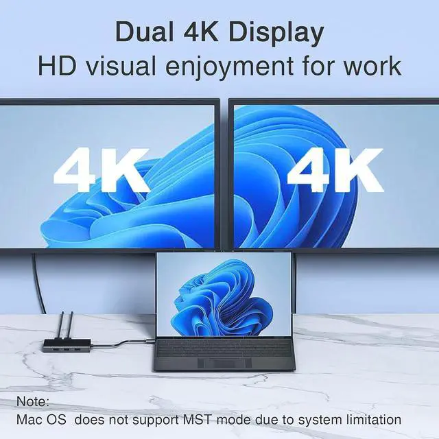 Alt view image 3 of 5 - USB C Docking Station Dual Monitor Adapter for Dell HP, Laptop Docking Station 3 Monitors Quadruple Display USB C Hub Dongle to 4K HDMI+DisplayPort+VGA,3 USB2.0,100W PD, 8 in 1 Thunderbolt Dock