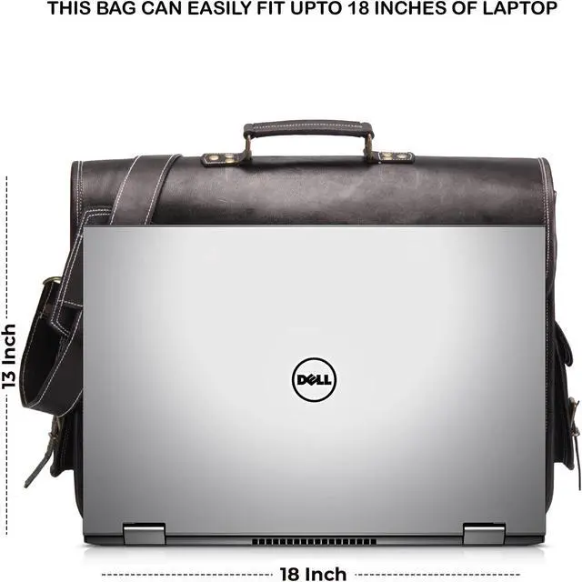 Alt view image 4 of 5 - HULSH 18 Inches Leather laptop bag for men and women | Black Genuine leather briefcase bag for men Vintage Look Handmade leather messenger bag for men 17 inch Laptop fits Perfectly Unique and Classy