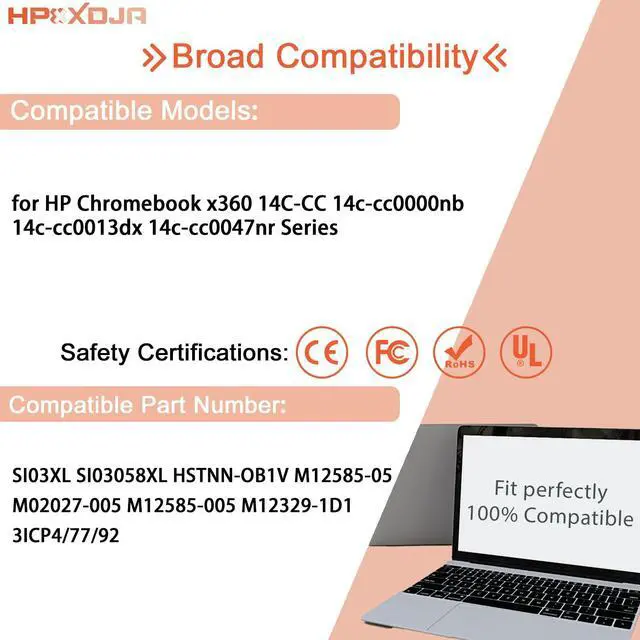 Alt view image 5 of 5 - HPXXDJA SI03XL Laptop Battery Compatible with HP Chromebook x360 14C-CC 14C-cc0000nb 14C-cc0013dx 14C-cc0047nr Series Laptop HSTNN-OB1V M12329-AC1 3ICP4/77/92 M12585-05 M12585-005 M02027-005