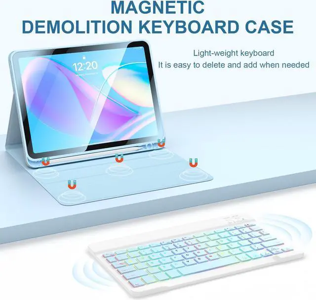 Alt view image 3 of 5 - for IPad 11th 10th Generation Case with Keyboard 10.9-inch 7-Color Backlit Detachable Wireless BT Keyboard Split Type with Pen Holder Suitable for 10th Generation New iPad in 2022 (Blue)