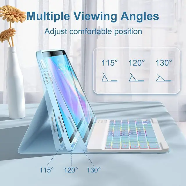 Alt view image 4 of 5 - for IPad 11th 10th Generation Case with Keyboard 10.9-inch 7-Color Backlit Detachable Wireless BT Keyboard Split Type with Pen Holder Suitable for 10th Generation New iPad in 2022 (Blue)