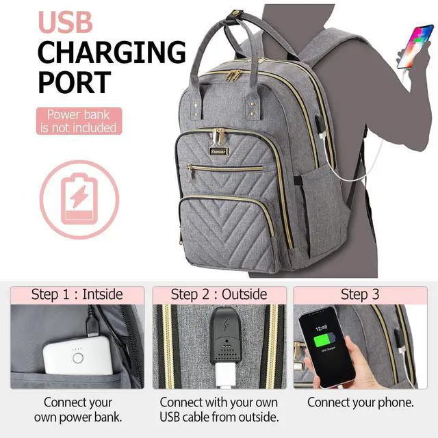 Alt view image 3 of 5 - Kuosdaz Travel Backpack for Women, 15.6 Inch Work Laptop Backpack, Water Resistant Backpack for Business with USB Charging Port, Anti-theft Student Teacher Bookbags, Large Daypacks for Women, Grey