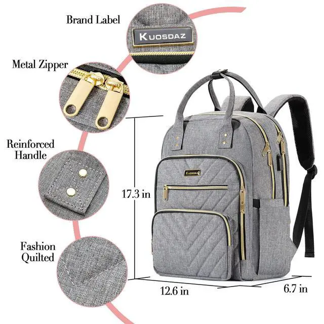 Alt view image 4 of 5 - Kuosdaz Travel Backpack for Women, 15.6 Inch Work Laptop Backpack, Water Resistant Backpack for Business with USB Charging Port, Anti-theft Student Teacher Bookbags, Large Daypacks for Women, Grey