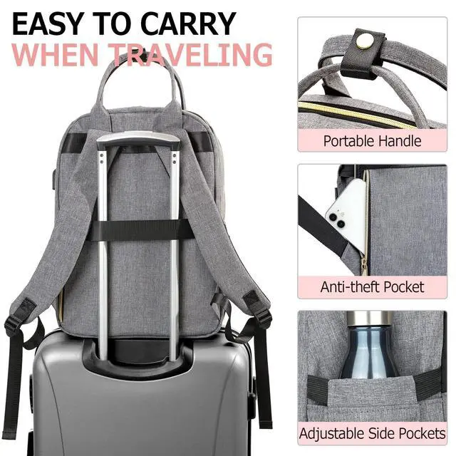 Alt view image 5 of 5 - Kuosdaz Travel Backpack for Women, 15.6 Inch Work Laptop Backpack, Water Resistant Backpack for Business with USB Charging Port, Anti-theft Student Teacher Bookbags, Large Daypacks for Women, Grey