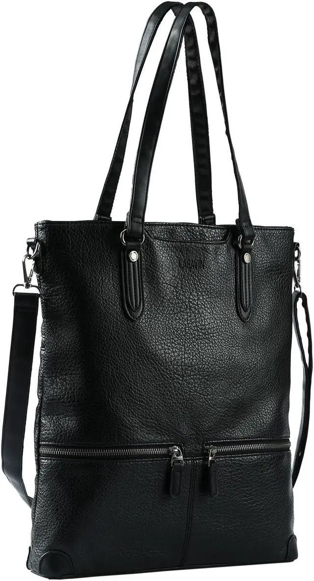 Main image of Lasaviin Laptop Tote Bag, Fashionable Lightweight Leather Work Tote Crossbody Bag Purse Handbags for Work, Office, Business, School, Travel Black