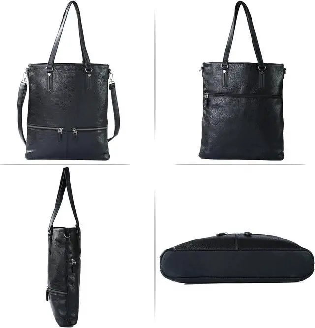 Alt view image 3 of 5 - Lasaviin Laptop Tote Bag, Fashionable Lightweight Leather Work Tote Crossbody Bag Purse Handbags for Work, Office, Business, School, Travel Black