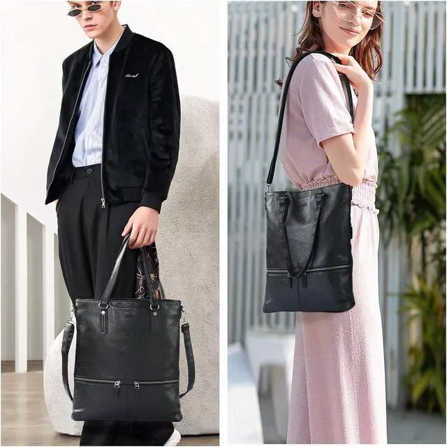 Alt view image 2 of 5 - Lasaviin Laptop Tote Bag, Fashionable Lightweight Leather Work Tote Crossbody Bag Purse Handbags for Work, Office, Business, School, Travel Black