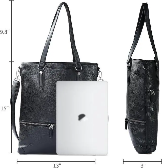 Alt view image 4 of 5 - Lasaviin Laptop Tote Bag, Fashionable Lightweight Leather Work Tote Crossbody Bag Purse Handbags for Work, Office, Business, School, Travel Black