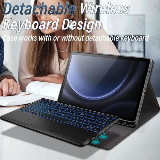 Alt view image 3 of 5 - LDSOYIA Touchpad Keyboard Case for Samsung Galaxy Tab S10+ Plus 2024/Galaxy Tab S9 FE+ Plus/Galaxy Tab S9+ Plus 12.4 Inch 2023, 7 Colors Backlight Wireless Keyboard PU Folio Stand Cover Case