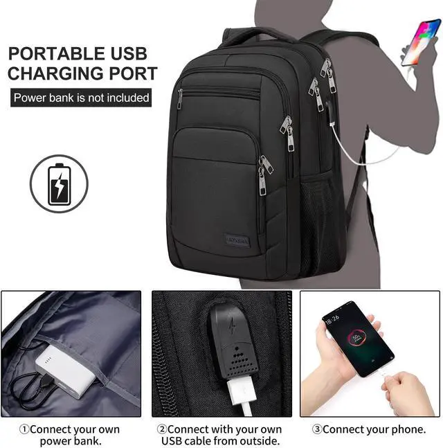 Alt view image 3 of 5 - Liokesa Travel Laptop Backpack, 17.3 Inch Large Backpack for School, Business Laptop Backpack with USB Charging Port, Anti Theft Water Resistant College Computer Bag Daypack for Men Women, Black