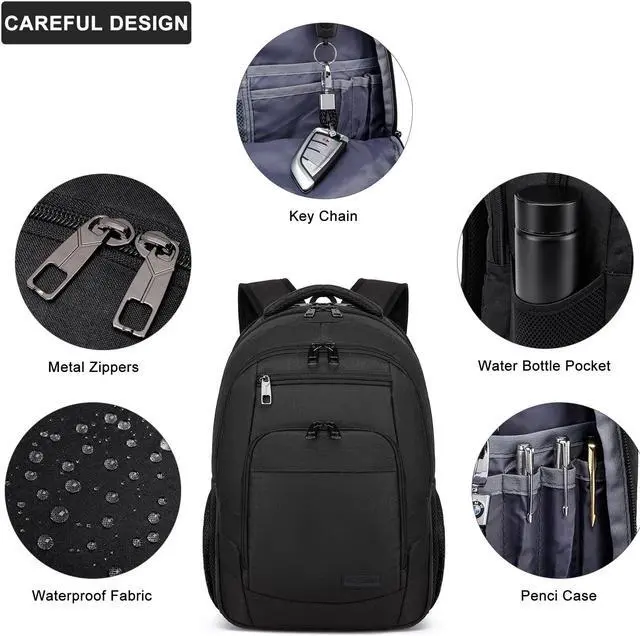 Alt view image 5 of 5 - Liokesa Travel Laptop Backpack, 17.3 Inch Large Backpack for School, Business Laptop Backpack with USB Charging Port, Anti Theft Water Resistant College Computer Bag Daypack for Men Women, Black