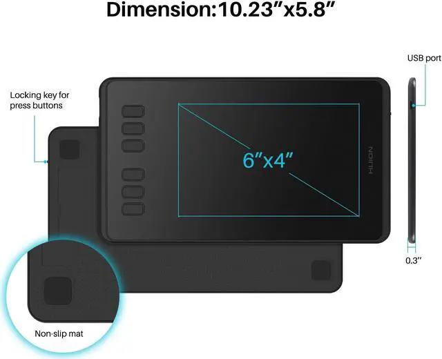 Alt view image 2 of 5 - HUION Inspiroy H640P Drawing Tablet, 6x4 inch Digital Art with Battery-Free Stylus, 8192 Pen Pressure, 6 Hot Keys, Graphics Tablet for Drawing, Writing, Design, Teaching, Work with Mac, PC & Mobile