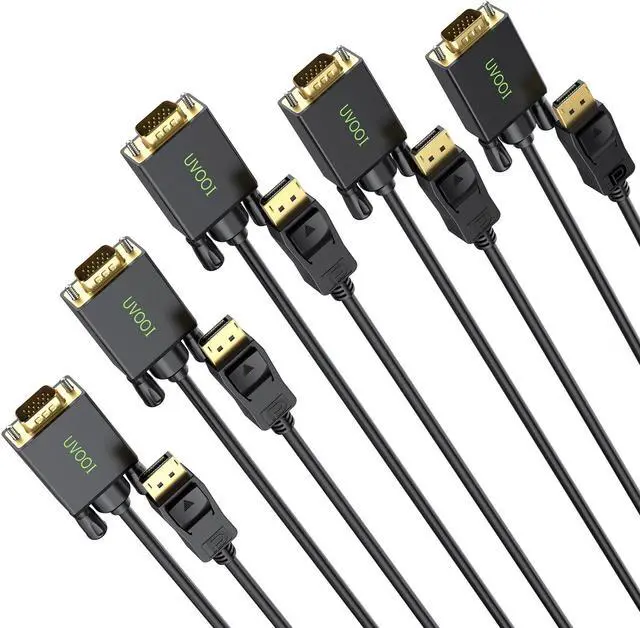 Main image of UVOOIdirect DisplayPort to VGA Cable 6FT 5-Pack, Display Port DP to VGA Cable Adapter Cord Gold-Plated Compatible for Dell, HP Lenovo, ASUS and More