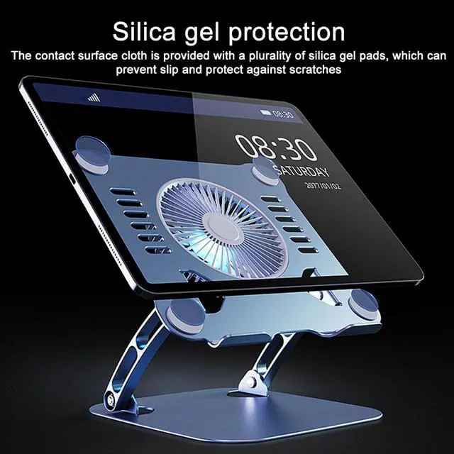 Alt view image 5 of 5 - YOVDA Laptop Cooler Cooling Pad Stand - Slim Ergonimic Laptop Stand for Desk, 3 Speed Cooling Fan Adjustable Height Laptop Cooling Stand for MacBook 11-15.6 Inch, Blue & Gray
