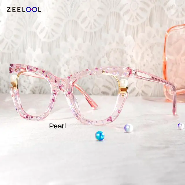 Alt view image 4 of 5 - Zeelool Stylish Pearl Cat Eye Blue Light Glasses for Women Anti Glare/UV400 Computer Glasses ZJGX957054-04 Pink