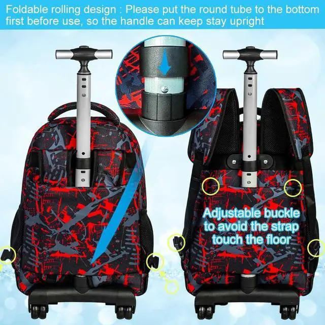 Alt view image 3 of 5 - ZLYERT 3Pcs Rolling Backpack for Boys Men, Travel Wheeled Backpacks for Adults, Teens College Roller Bookbag with Wheels for Men(Red)