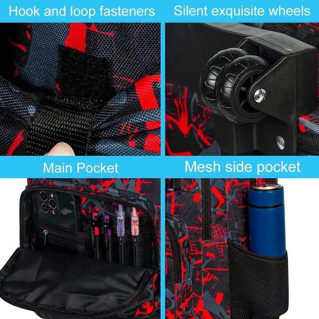Alt view image 5 of 5 - ZLYERT 3Pcs Rolling Backpack for Boys Men, Travel Wheeled Backpacks for Adults, Teens College Roller Bookbag with Wheels for Men(Red)