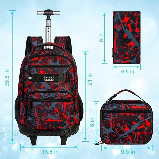 Alt view image 4 of 5 - ZLYERT 3Pcs Rolling Backpack for Boys Men, Travel Wheeled Backpacks for Adults, Teens College Roller Bookbag with Wheels for Men(Red)