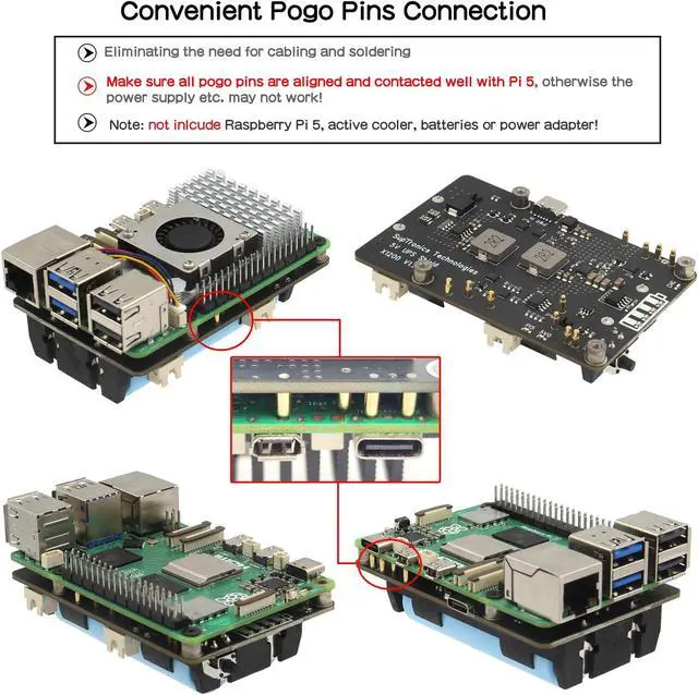 Alt view image 4 of 5 - Geekworm X1200 5V UPS HAT Shield for Raspberry Pi 5|Max 5.1V 5A Output|Auto Power On|Safe Shutdown|Power Loss Detection Function
