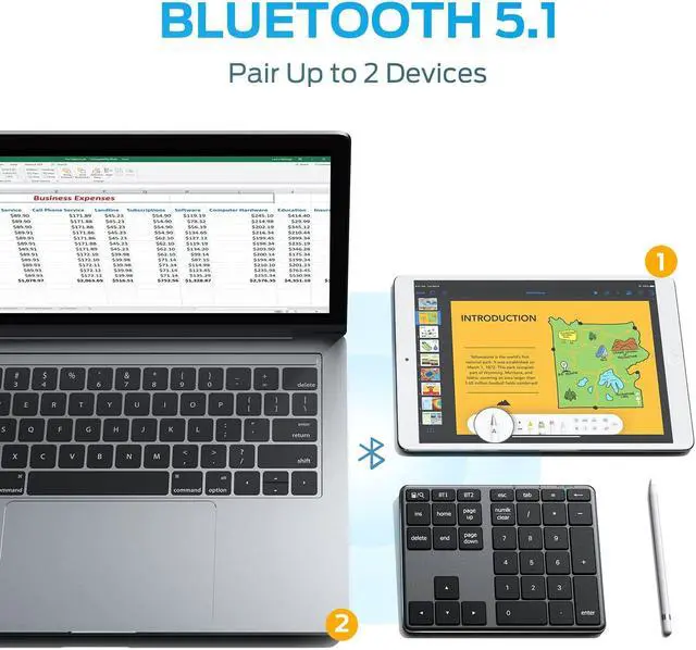 Alt view image 2 of 5 - iClever Number Pad, Aluminum Wireless Number Pad for Multi Devices, USB-C Rechargeable, External 34-Keys Bluetooth Keyboard for Data Entry, Compatible for Laptop, Mac, iMac, Tablet, PC Desktop
