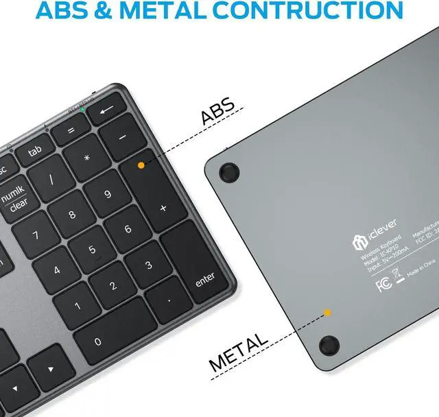 Alt view image 4 of 5 - iClever Number Pad, Aluminum Wireless Number Pad for Multi Devices, USB-C Rechargeable, External 34-Keys Bluetooth Keyboard for Data Entry, Compatible for Laptop, Mac, iMac, Tablet, PC Desktop