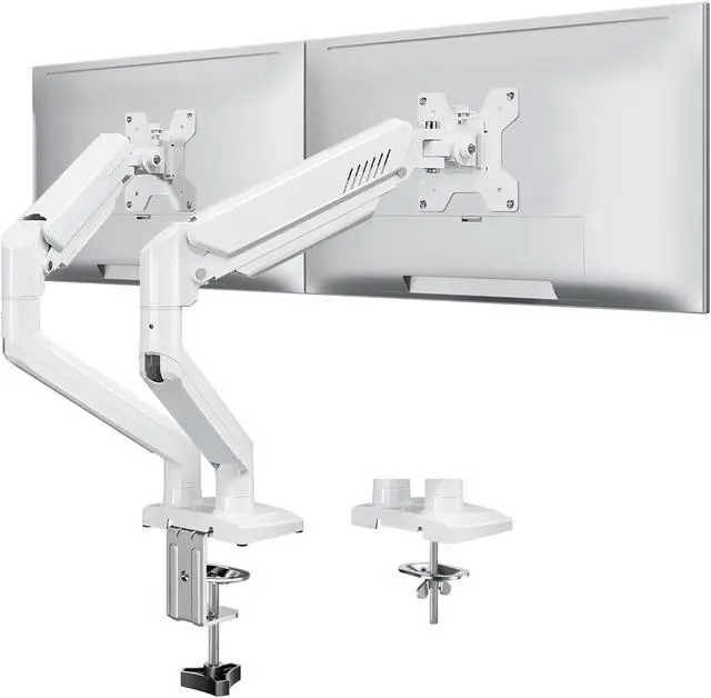 Main image of Dual Monitor Stand fits up to 32 inch, 4.4-19.8 lbs Computer Screens, Dual Monitor Desk Mount Height Adjustable, Monitor Arms for 2 Monitors, Home Office VESA Mounts with Gas Spring, Freelift White