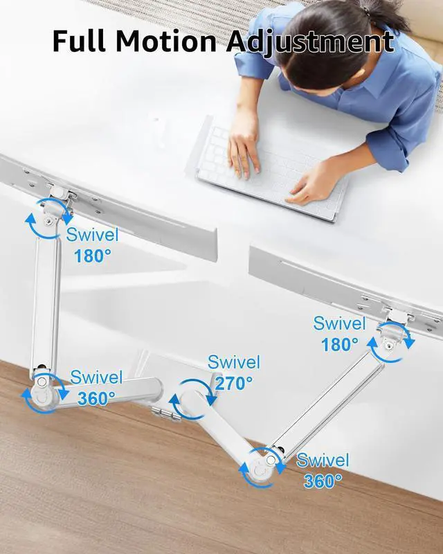 Alt view image 3 of 5 - Dual Monitor Stand fits up to 32 inch, 4.4-19.8 lbs Computer Screens, Dual Monitor Desk Mount Height Adjustable, Monitor Arms for 2 Monitors, Home Office VESA Mounts with Gas Spring, Freelift White