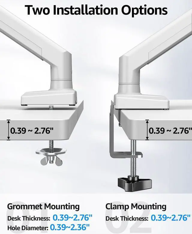 Alt view image 4 of 5 - Dual Monitor Stand fits up to 32 inch, 4.4-19.8 lbs Computer Screens, Dual Monitor Desk Mount Height Adjustable, Monitor Arms for 2 Monitors, Home Office VESA Mounts with Gas Spring, Freelift White