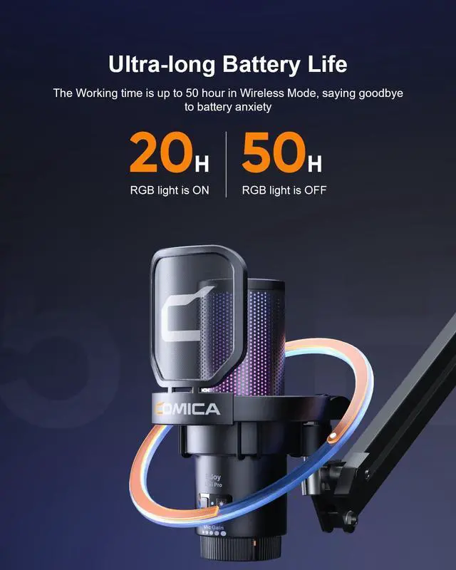 Alt view image 5 of 5 - COMICA Ejoy Uni PRO(A) USB Wireless Microphone with Noise Cancellation, RGB Lights, Monitoring, Muting, Boom Arm Mic for Computer, PS5, PS4, Streaming, Podcast, Chat, Twitch, Discord