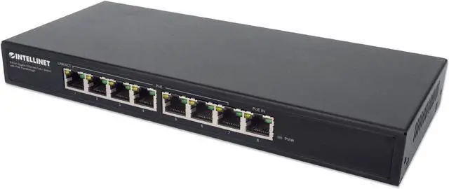 Main image of Intellinet 8-Port Gigabit Ethernet PoE+ Switch with PoE Passthrough - 85W PoE Budget, 30 W per Port, 16 Gbps Switch Fabric - 3 Yr Mfg Warranty-561679
