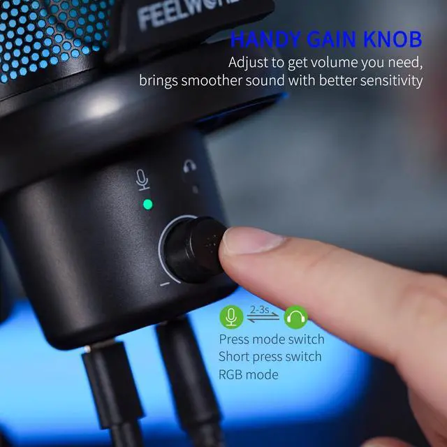 Alt view image 3 of 5 - FEELWORLD VM1 Gaming PC USB Microphone Condenser Mic with Noise Cancellation Mute RGB Light, Computer Accessories Gifts for Gamer YouTube Twitch Podcast Streaming Recording Online Chat PS4 PS5