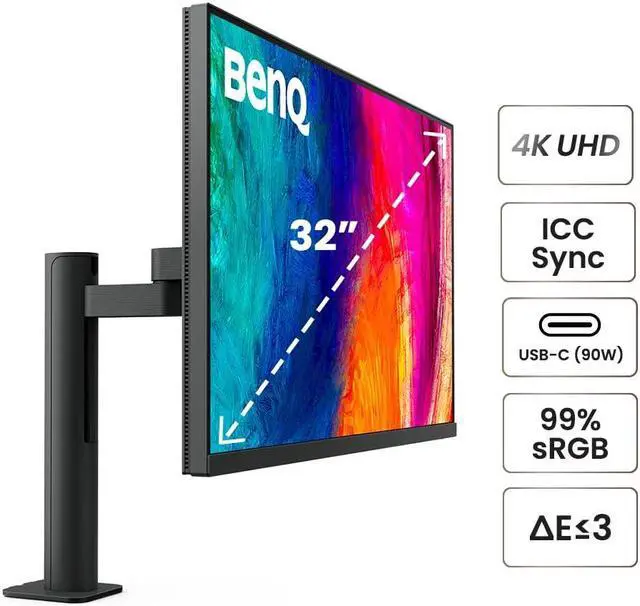 Alt view image 5 of 5 - BenQ PD3205UA Ergo Arm Mac-Ready 32" 4K UHD | 99% Rec.709 & sRGB | IPS | Built-In Ergo Mount | ICCSync | Uniformity | Delta E3 | Calibration Report | AQCOLOR | Pantone | USB-Hub | USB-C (90W)