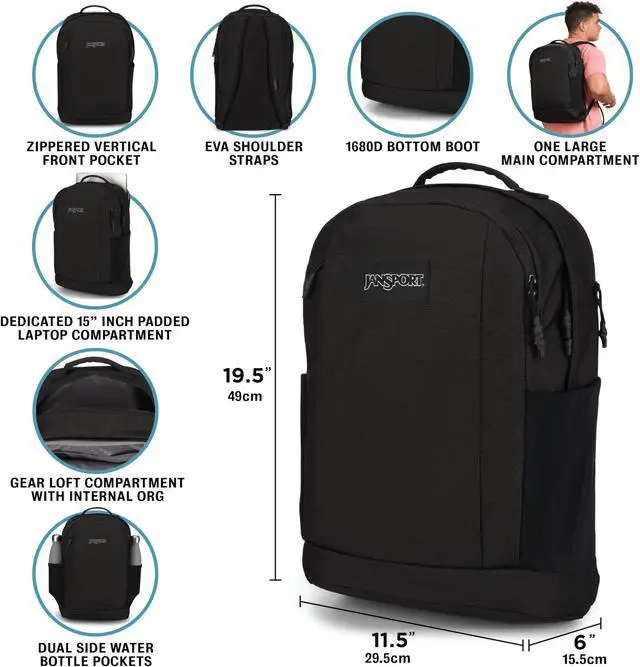 Alt view image 3 of 5 - JanSport Inbound Pack  Large Main Compartment, Dual Water Bottle Pockets, and Dedicated 15-Inch Padded Laptop Pocket, Deep Juniper