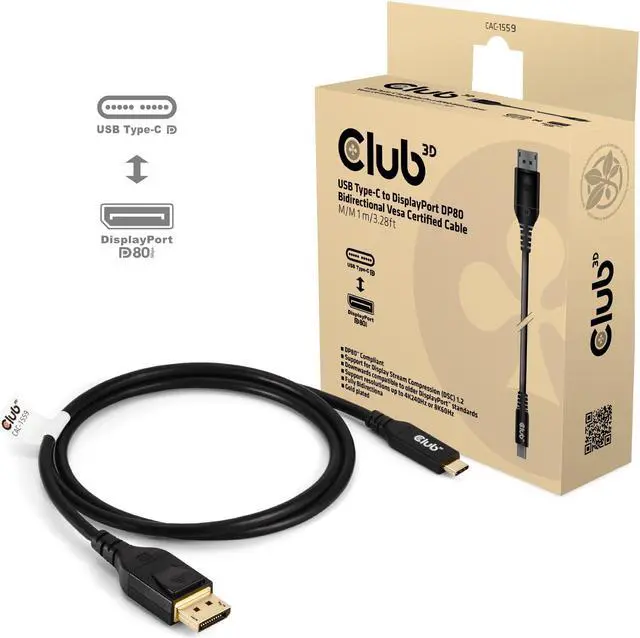 Alt view image 4 of 5 - Club 3D CAC-1559 USB Type C Cable to DP 2.1 Bi-Directional VESA DP80 Certified Cable M/M 1m/3.28ft