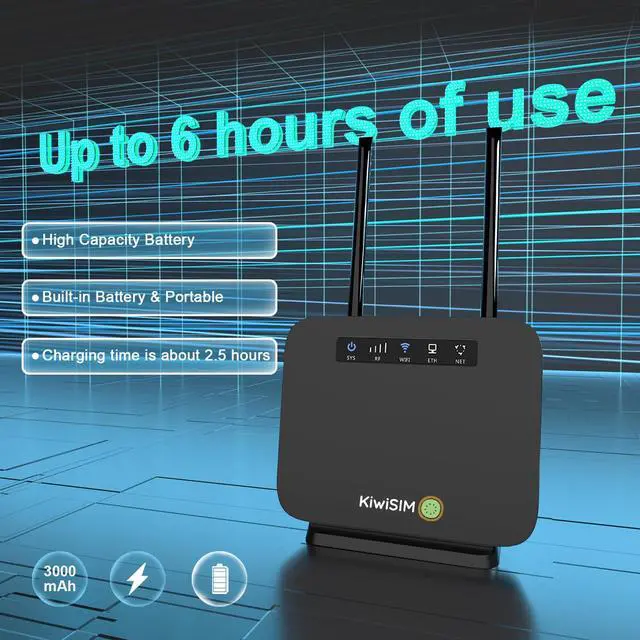 Alt view image 4 of 5 - KiwiSIM 4G LTE WiFi Router with 5GB Data Card, Portable Modem WiFi Router, 300Mbps WiFi, Supports Verizon, AT&T and T-Mobile, 3000mAh Battery, WiFi Mobile Hotspot Router for Home/Office/RV/Camping