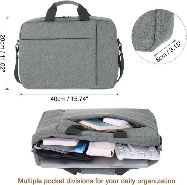Alt view image 2 of 5 - uxcell 15 Inch 360° Protective Laptop Briefcase Bag, Water-Resistant Laptop Shoulder Bag, Business Crossbody Bag, Computer Carrying Bag for Travel College, Gray