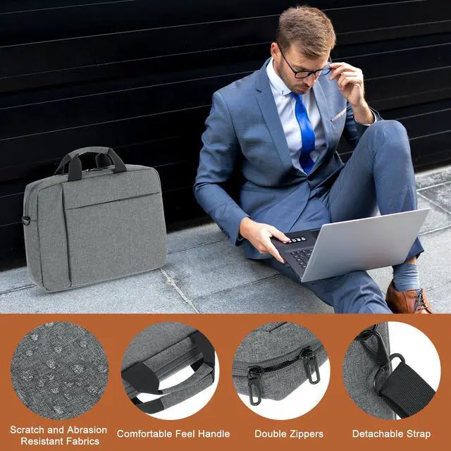 Alt view image 4 of 5 - uxcell 15 Inch 360° Protective Laptop Briefcase Bag, Water-Resistant Laptop Shoulder Bag, Business Crossbody Bag, Computer Carrying Bag for Travel College, Gray