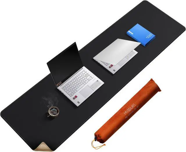 Main image of Mydours Full Desk Mat, 63" x 20" Cork & PU Leather Desk Pad, Large Gaming Mouse Pad XXL, Dual-Sided Portable Desk Pad Blotter, Easy Clean Desktop Protector for Gift Office Home (Black)