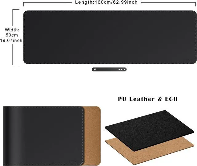Alt view image 2 of 5 - Mydours Full Desk Mat, 63" x 20" Cork & PU Leather Desk Pad, Large Gaming Mouse Pad XXL, Dual-Sided Portable Desk Pad Blotter, Easy Clean Desktop Protector for Gift Office Home (Black)
