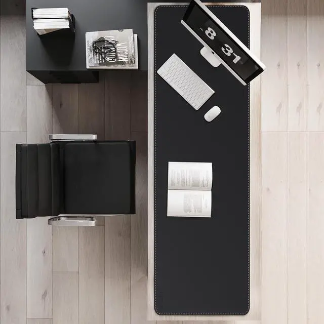 Alt view image 3 of 5 - Mydours Full Desk Mat, 63" x 20" Cork & PU Leather Desk Pad, Large Gaming Mouse Pad XXL, Dual-Sided Portable Desk Pad Blotter, Easy Clean Desktop Protector for Gift Office Home (Black)