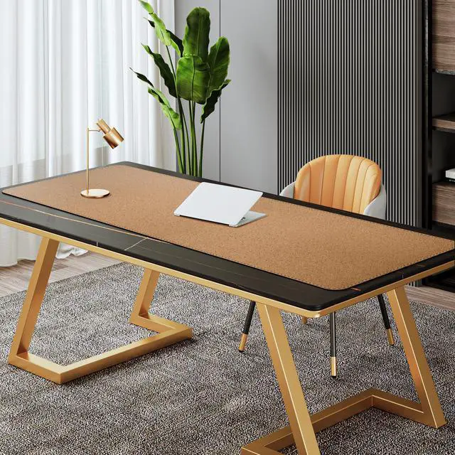 Alt view image 5 of 5 - Mydours Full Desk Mat, 63" x 20" Cork & PU Leather Desk Pad, Large Gaming Mouse Pad XXL, Dual-Sided Portable Desk Pad Blotter, Easy Clean Desktop Protector for Gift Office Home (Black)