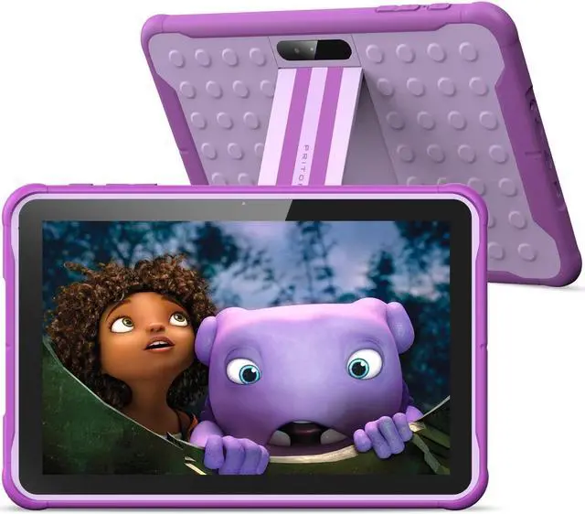 Main image of PRITOM Android 13, 10 inch Kids Tablet, Parental Control, 6000mAh, Quad Core Processor, 2GB RAM, 64GB ROM, HD IPS Touch Screen, Google Play, YouTube, Kids-Tablet Case (Purple)