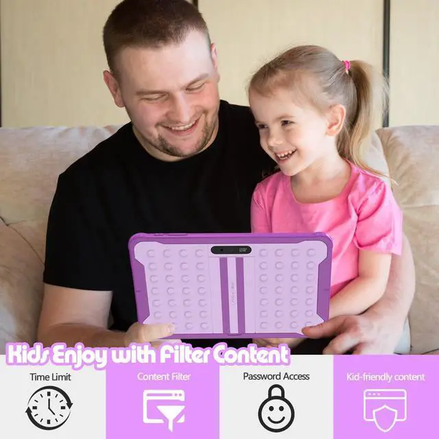 Alt view image 4 of 5 - PRITOM Android 13, 10 inch Kids Tablet, Parental Control, 6000mAh, Quad Core Processor, 2GB RAM, 64GB ROM, HD IPS Touch Screen, Google Play, YouTube, Kids-Tablet Case (Purple)