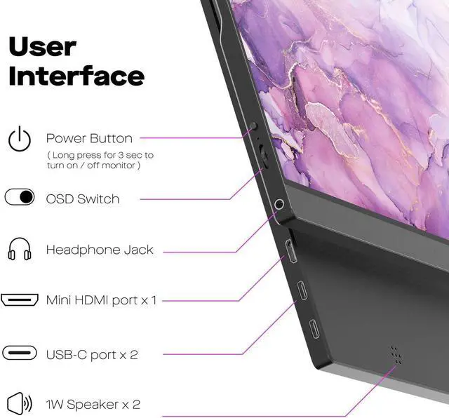 Alt view image 2 of 5 - MP Mobile Pixels Fold Portable Monitor, 15.6 "1080P Full HD Laptop Monitor, Plug and Play USB C/HDMI Travel Monitors with Smart Case for macOS/Windows/Android/Switch